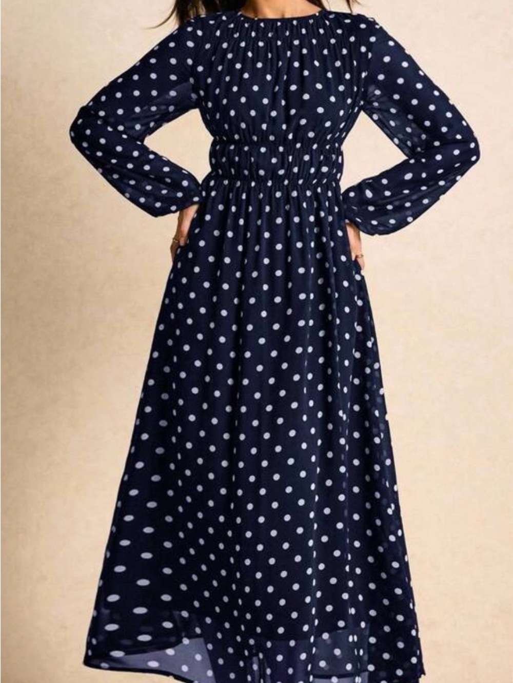 Classic Navy Polka Dot Maxi Dress
